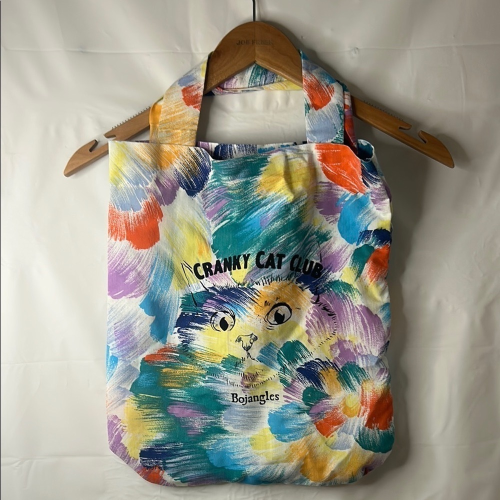 Colorful Cranky Cat Club Tote Bag reusable carry all cloth bag handmade